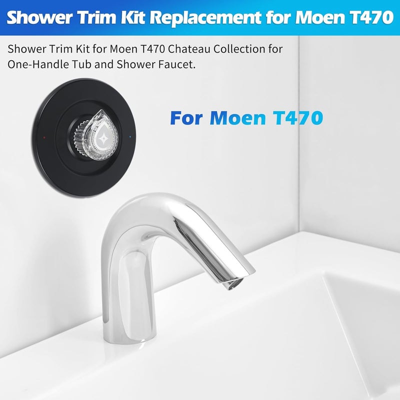 TTSITG Shower Trim Kit, Compatible with Moen Chateau T470 Chateau Shower Trim Kit, for Single Handle Tub/Shower Trim, Includes Escutcheon, Tubes, Shower Handle and Screws, Chrome (Black) - Image 3